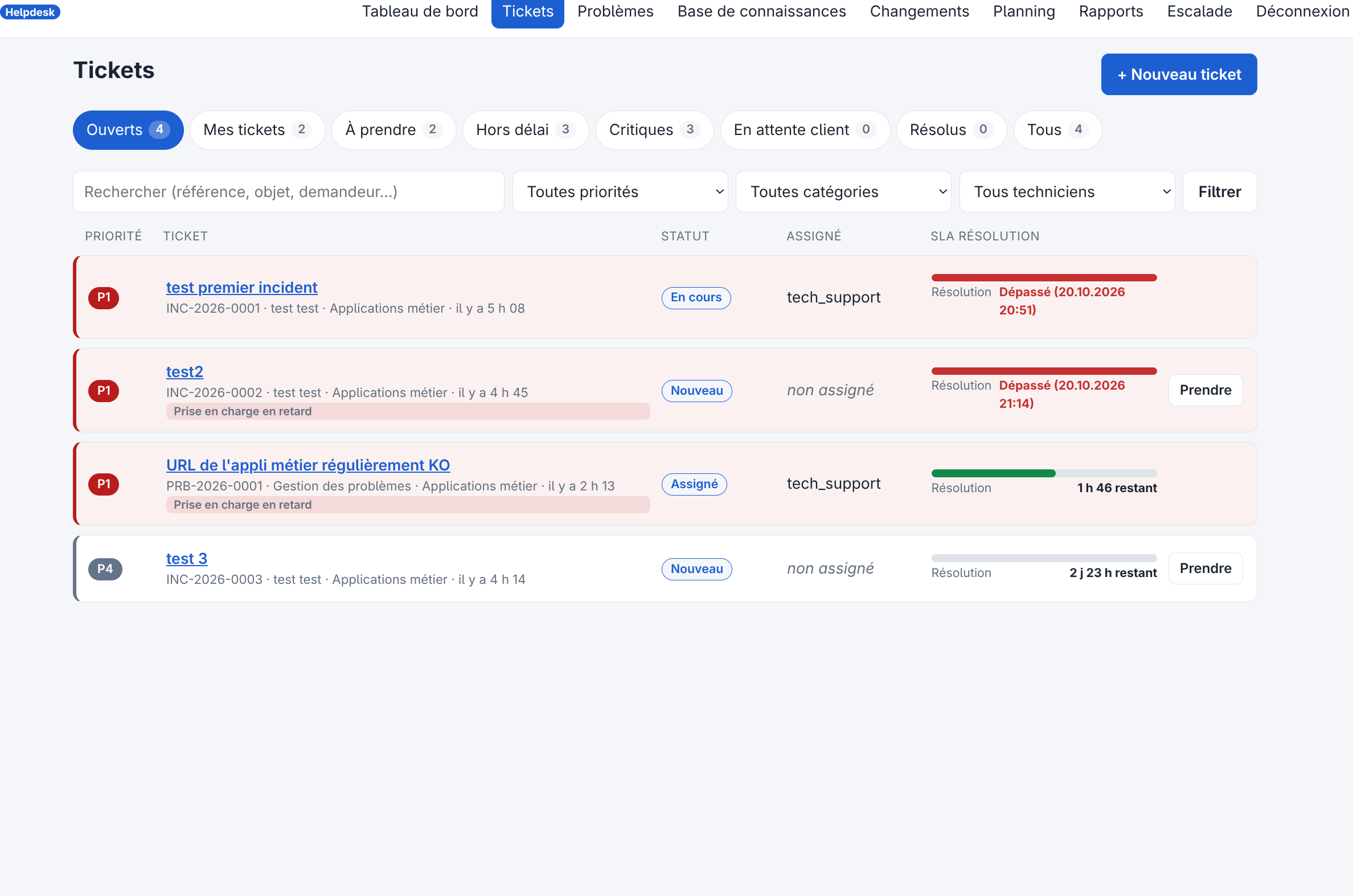 Capture d’écran : Helpdesk — support informatique ITIL